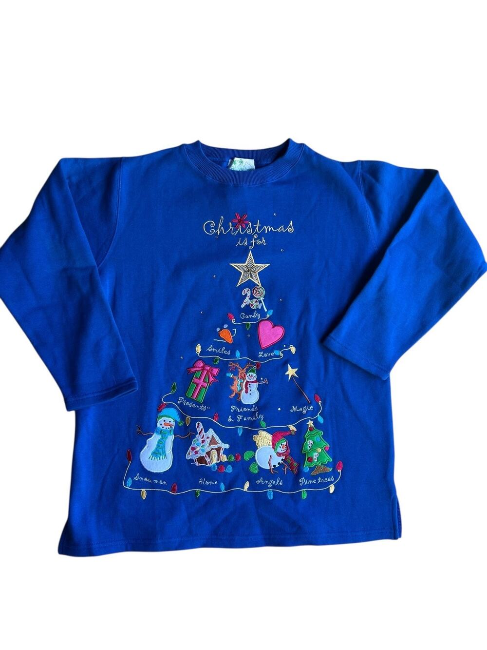 Quacker Factory Women's Christmas Novelty Embroidered Sweatshirt Blue Size Small